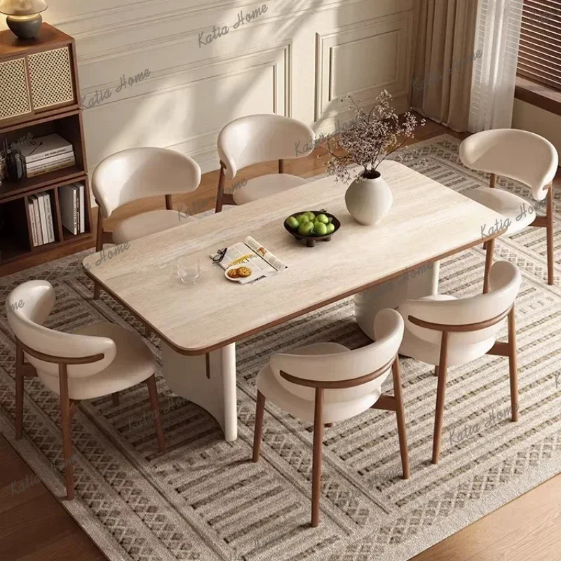 FG Luxury Travertine Slate Dining Tables And Sets 4 Chairs Dining Rooms Pliante 130cm 160cm 180cm Kitcjen Table Furniture Modern