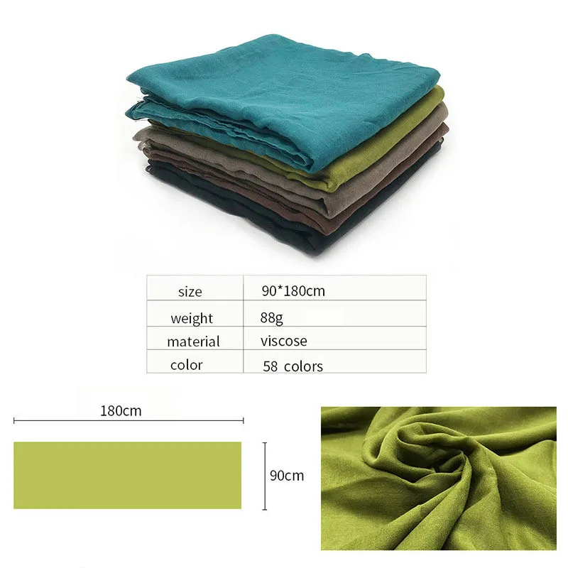 Écharpe en Viscose de Coton pour Femme, Châle de Couverture Chaud, Pashmina Solide, 58 Couleurs