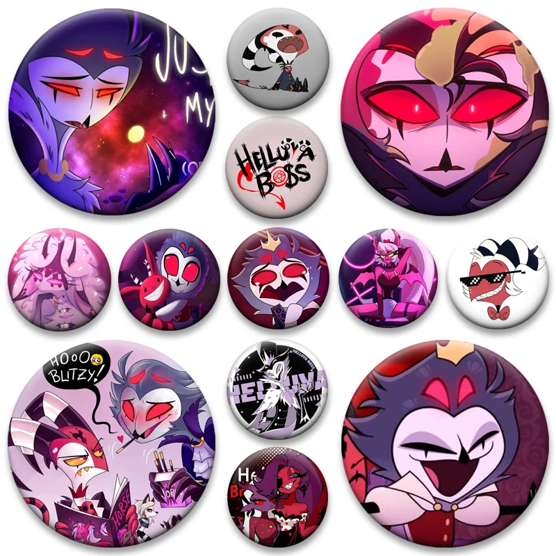 Insignia de dibujos animados I'm Not A Boss, alfileres de Anime Helluva Boss, broche redondo de 32/44/58mm para mochila, accesorios de ropa, regalos de joyería para seguidores