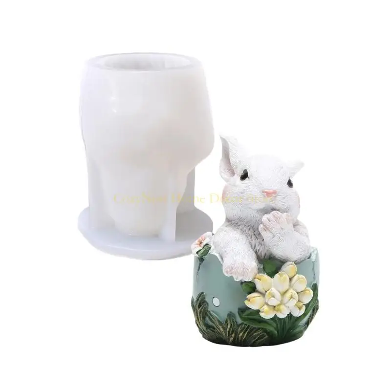 

92MF Rabbit Figurine Shaped Ornament Mold Flexible Silicone Mold Home Decoration Gypsum Mould Practical Jewelry Making Tool