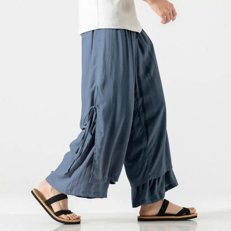 Men Wide Leg Pants Streewear Cotton Linen Loose Jogging Pants Male Harajuku Style Sweatpants Men Fashion Casual Trousers