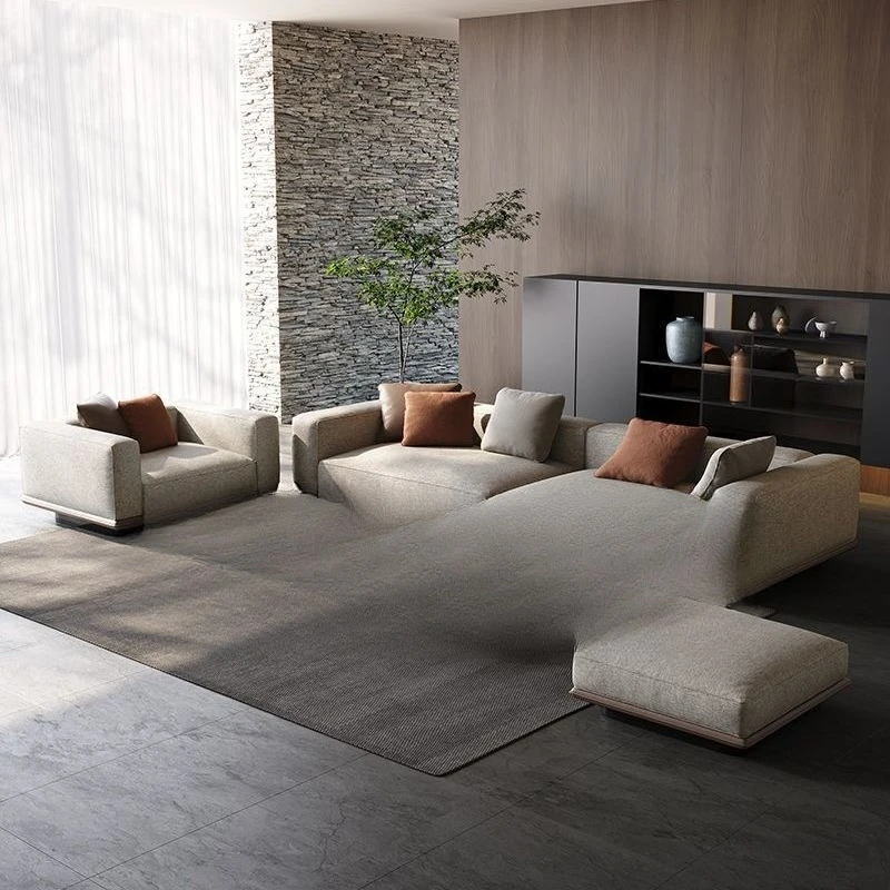 

Fabric sofa living room Italian minimalist small apartment straight row cotton and linen sofa