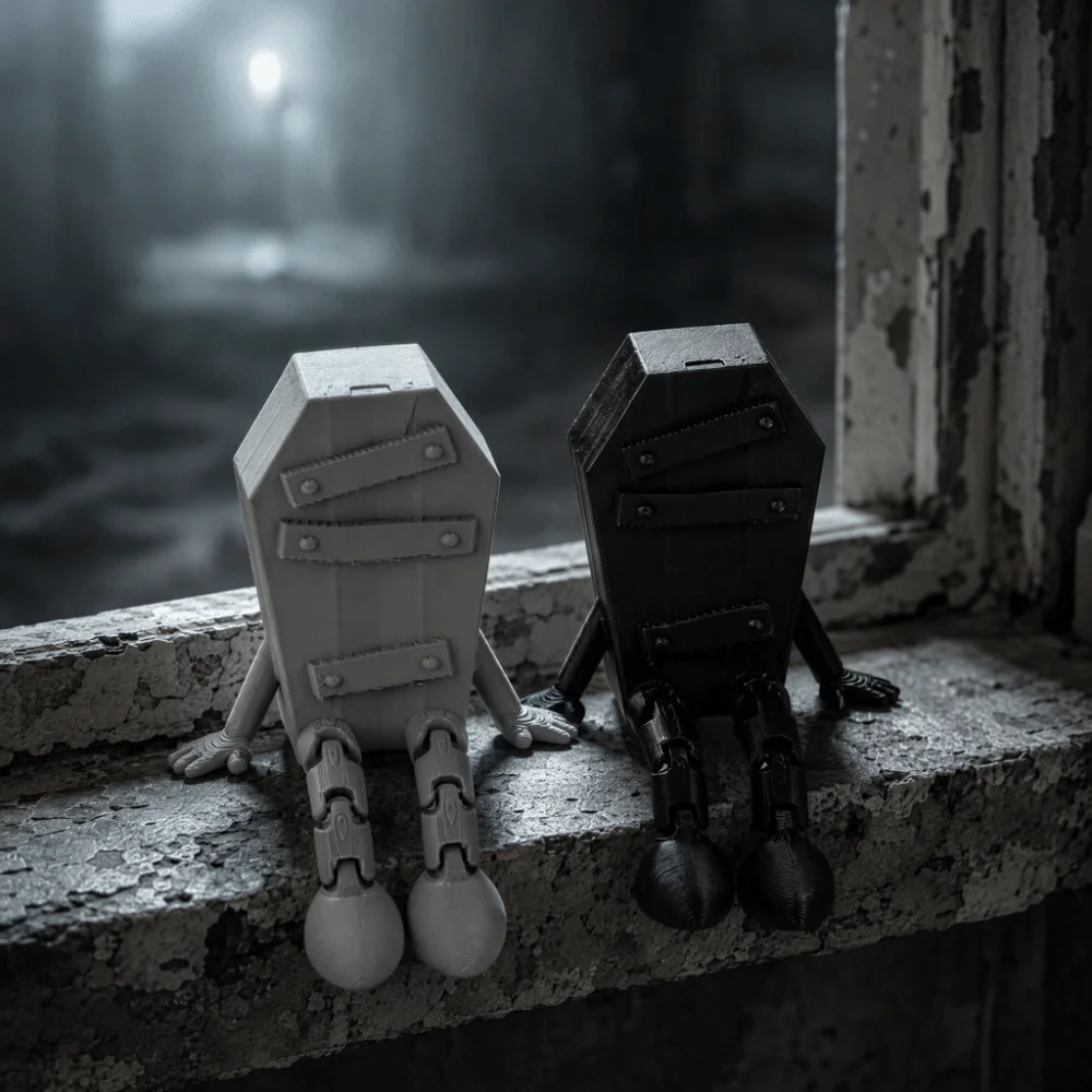 Creative 3D Printed Coffin Figurine Novelty Unique Halloween Figure Ornament Gothic Simulation Movable Joint Figurine Home Decor