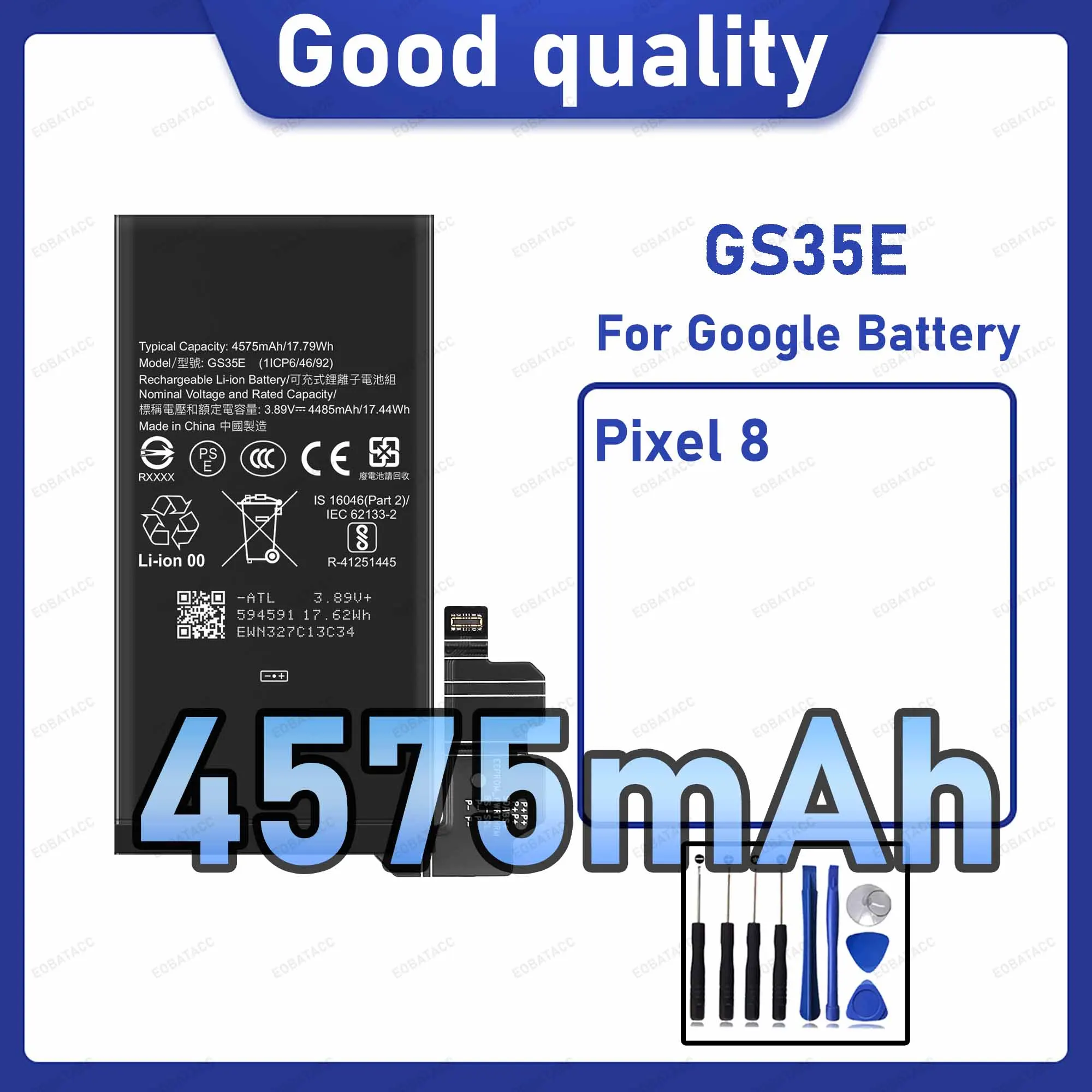 4575mAh GS35E Replacement Battery for Google Pixel 8 with Repair Tools Kit