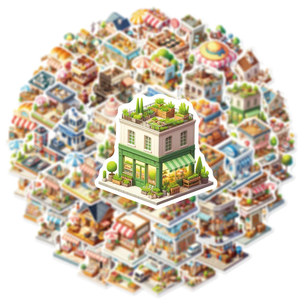 50PCS 3D House Graffiti Stickers Hand Account Luggage Bottle Phone Case Computer Helmet Children Stickers for Stationary