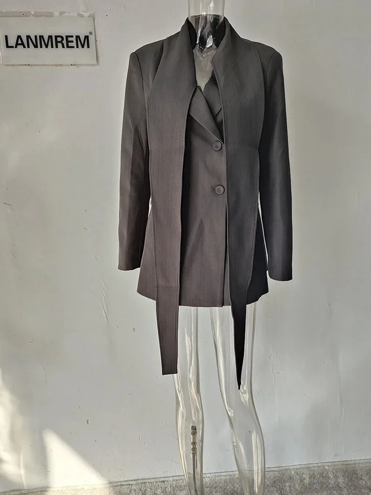 

Office Lady Bandage Blazer Coat Long Sleeves Slim Waist Double Breasted Female Fashion Coats 2025 New Design CPDB326