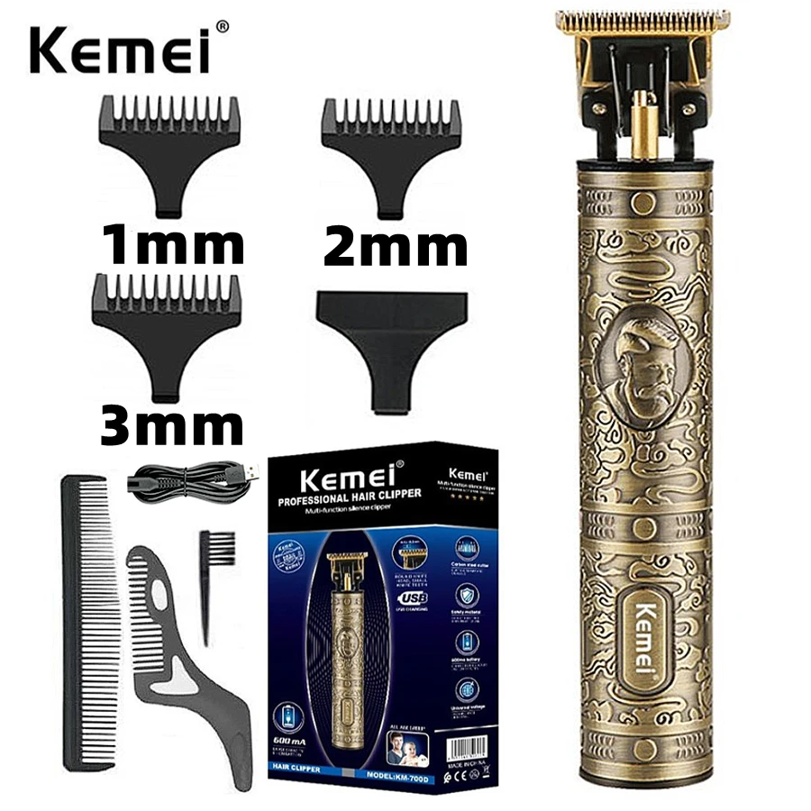 Kemei-700D Professional Hair Clipper Barber Hair Trimmer for Men Retro Buddha Cordless Edge Electric Hair Cutting Machine