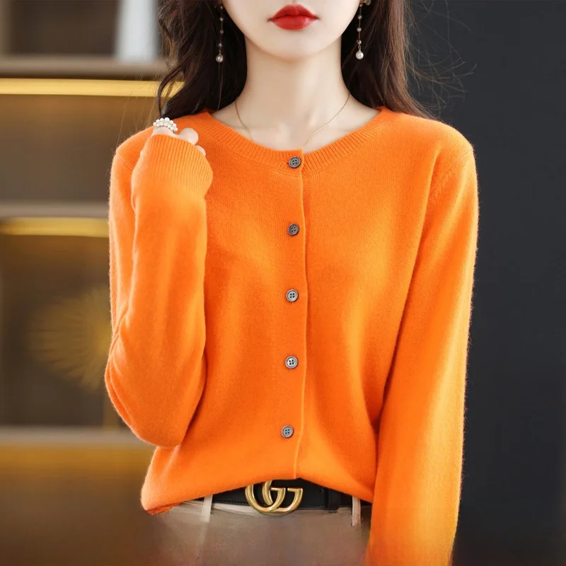 

Off-Season Knitted Open Cardigan Women's Cashmere Sweater Short Loose Wool Outerwear Large Size Sweater round Neck Button up