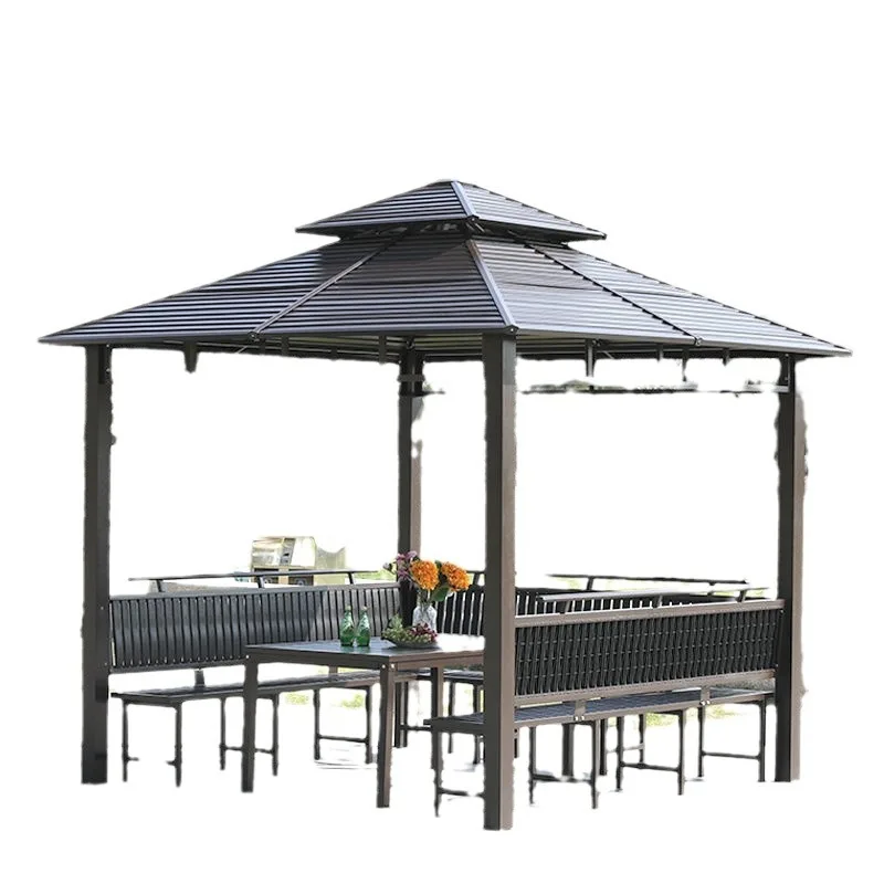 Factory Direct 2026 Outdoor gazebo Galvanized ceiling pavilion Four-column pavilion Villa courtyard Garden rooftop Leisure