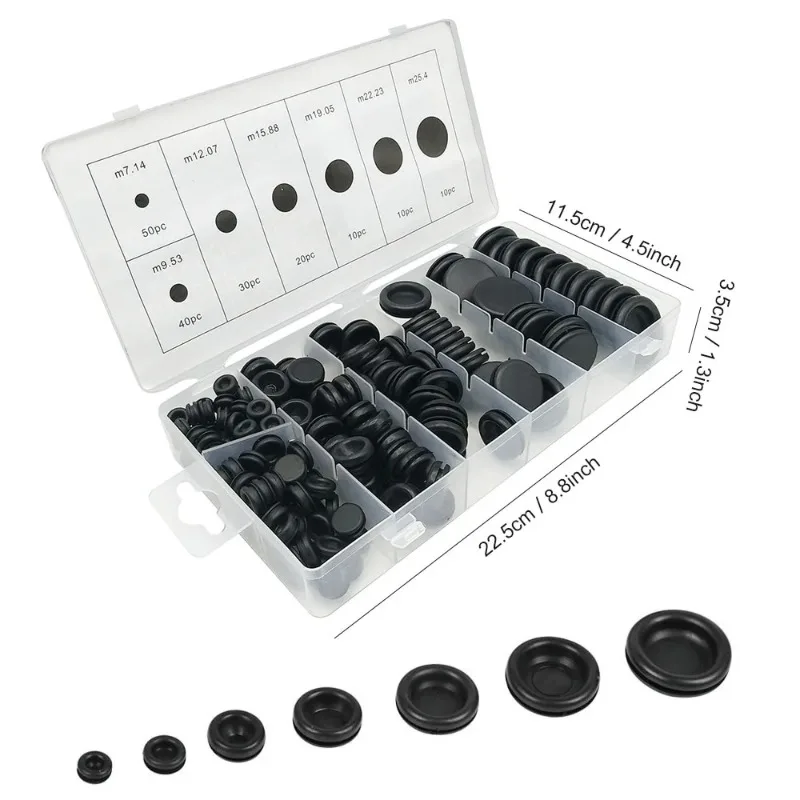 170pcs Black Rubber Grommet Firewall Hole Plug Retaining Ring Set Car Electrical Wire Gasket Kit for Valve Water Pipe Tools Set