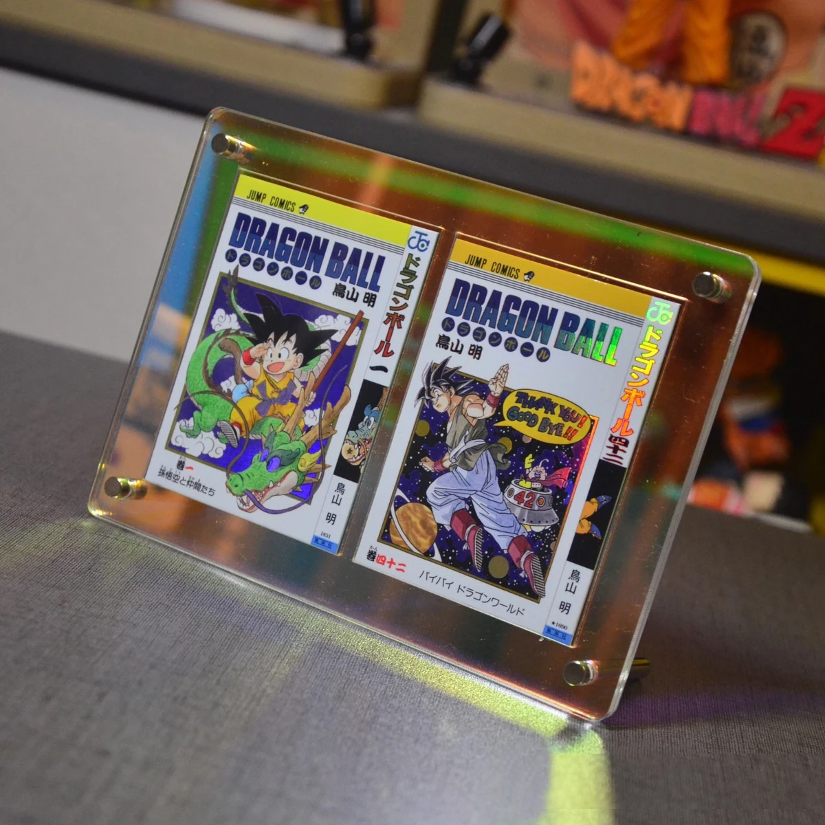 2개/세트 DIY 드래곤볼 손오공 만화 커버 북 스파인 시리즈 레이저 플래시 카드 아크릴 디스플레이 스탠드 애니메이션 컬렉션 카드 장난감