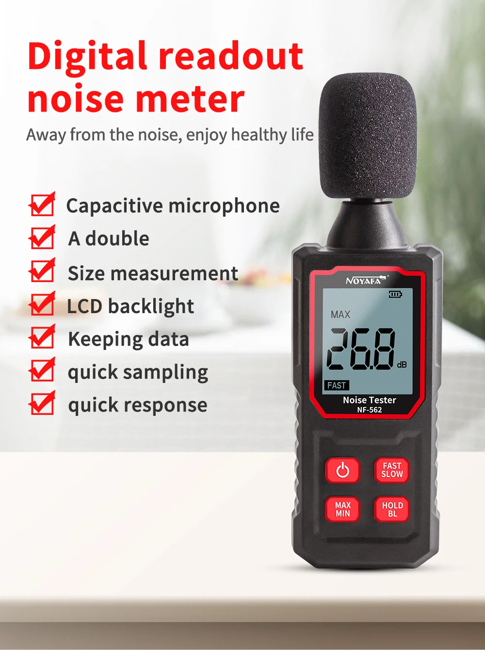 NOYAFA NF-562 High-precision Sound Level Meter Decibel Detector Handheld Noise Tester 30~130dB Noise Measuring Instrument