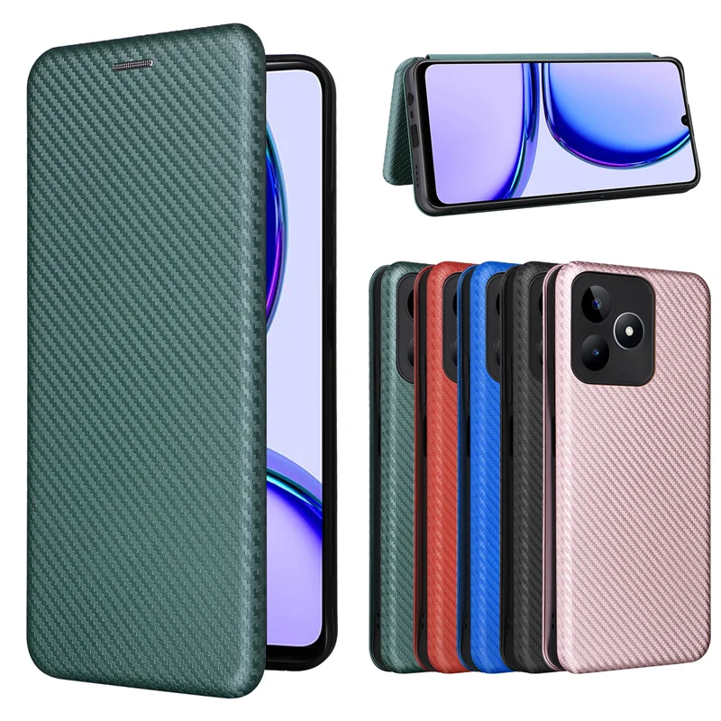 Suitable for Realme Note 50 RMX3834 Simple Carbon Fiber Self-Adhesive phone case Realme Narzo N53 4G Flip Magnetic Wallet Case