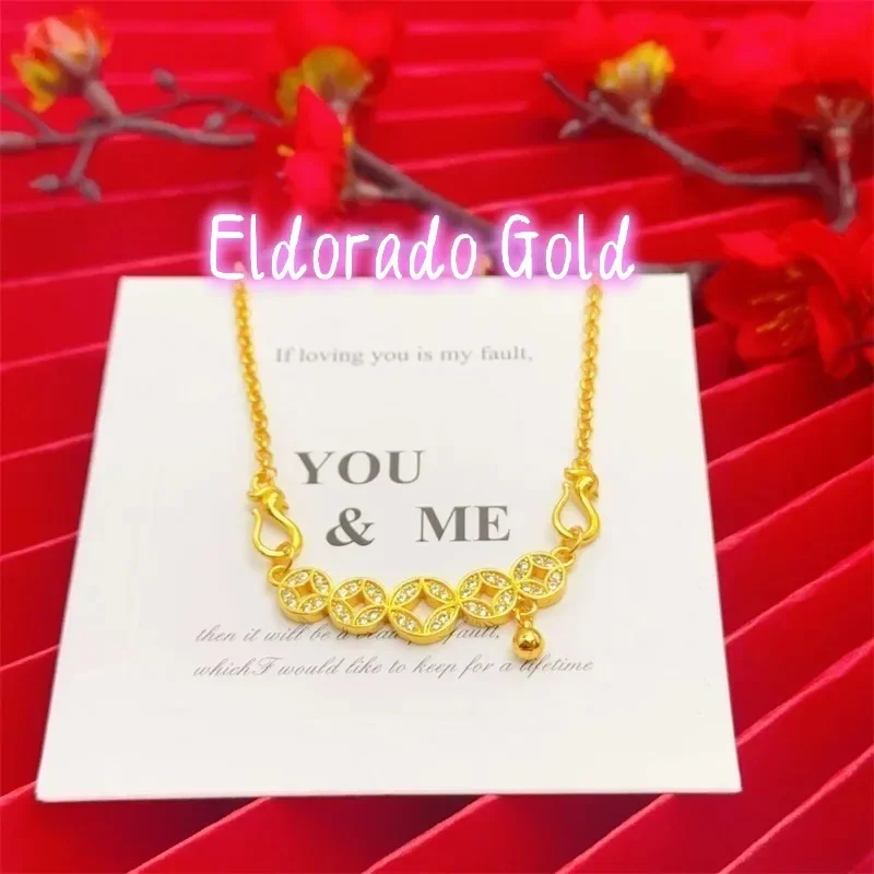 Eldorado Gold   Eldorado Gold 2025 2025AU750 18K Gold New Crushed Ice Five Emperor Coin Necklace For Women, Sparkling High End C
