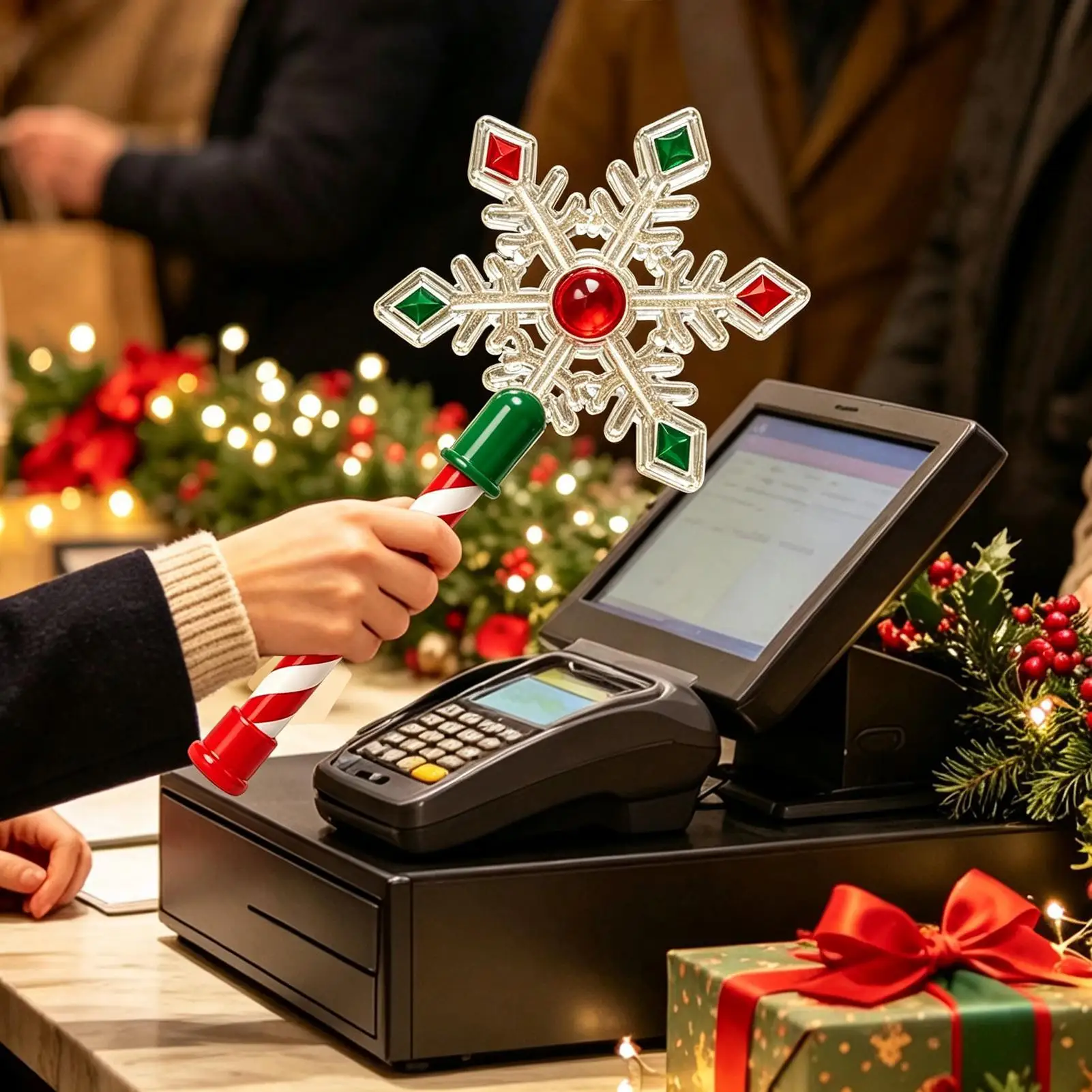 Varita para tarjeta de crédito, diseño navideño de Papá Noel y copos de nieve, para pagos sin contacto, ideal para compras en centros comerciales y mercados al aire libre.