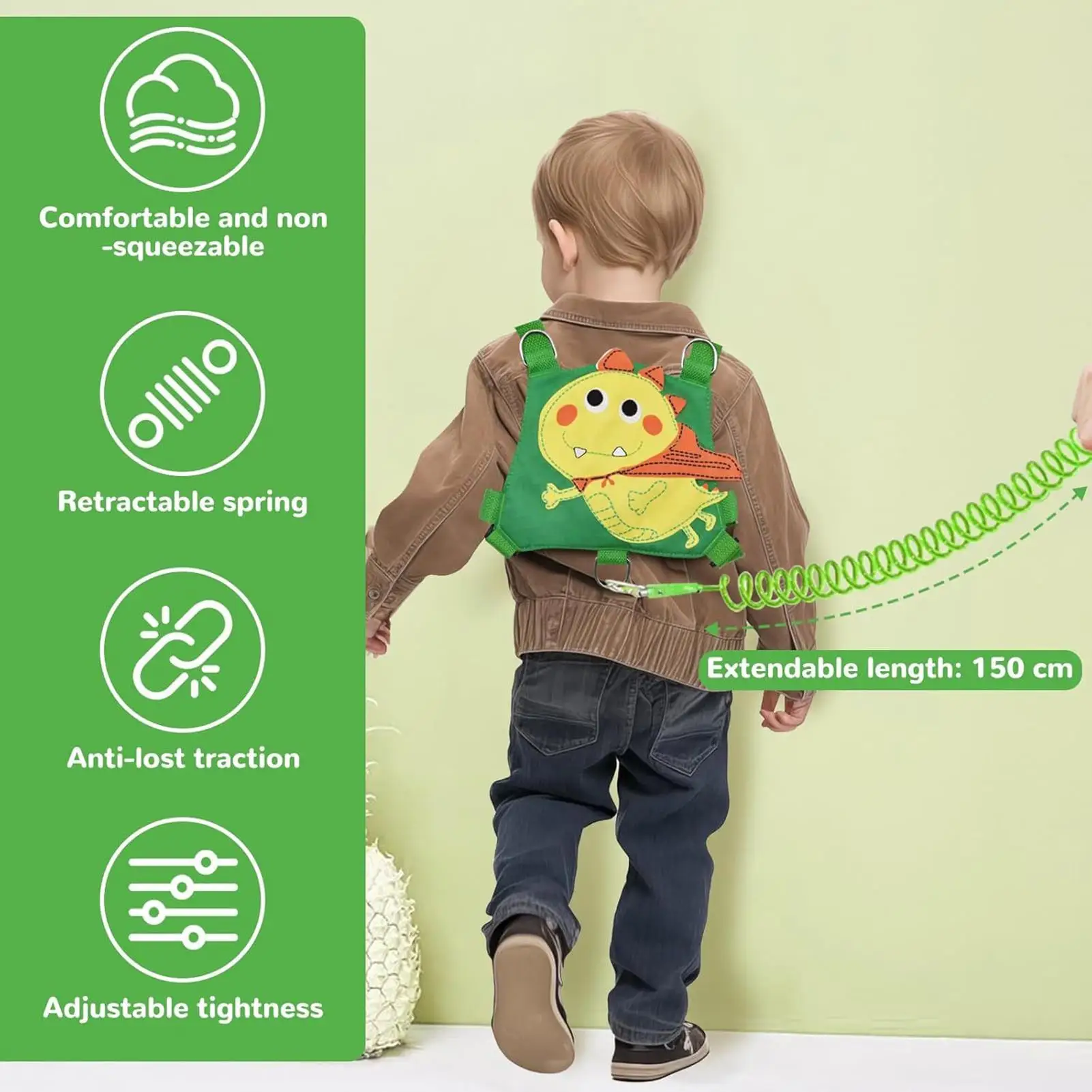 

Поводок для малышей, детская прогулочная веревка, регулируемый поводок для малышей с динозавром, ремень с браслетом для кемпинга, развлечений