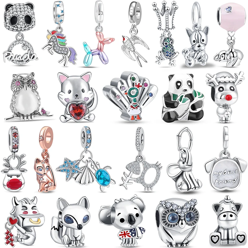 2024 New Animal Series Charms Panda Unicorn Puppy Frog Elephant Owl Beads Fits Original Pandora Bracelets For Woman Fine Jewelry