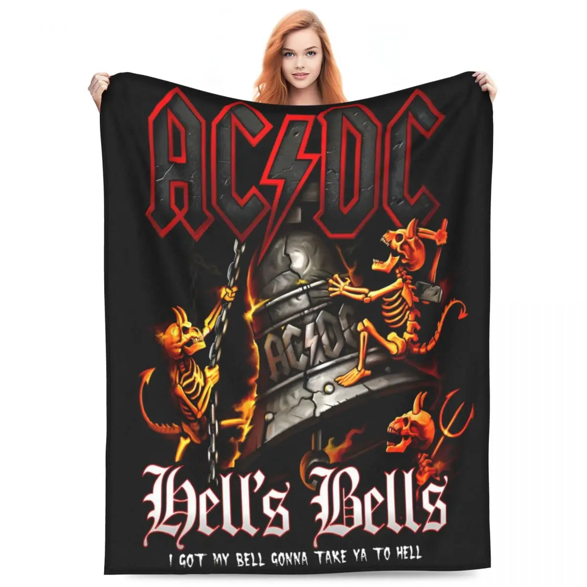 AC DC Music Band Blankets Velvet Textile Decor Portable Super Warm Throw Blankets for Bedding Office Rug Piece