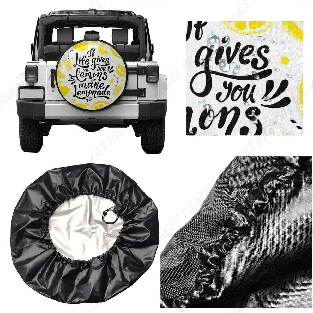 Spare Tire Cover If Life Gives You Lemons Make Lemonade Waterproof Wheel Covers for Truck Car Vehicles 14 In Yellow White Black