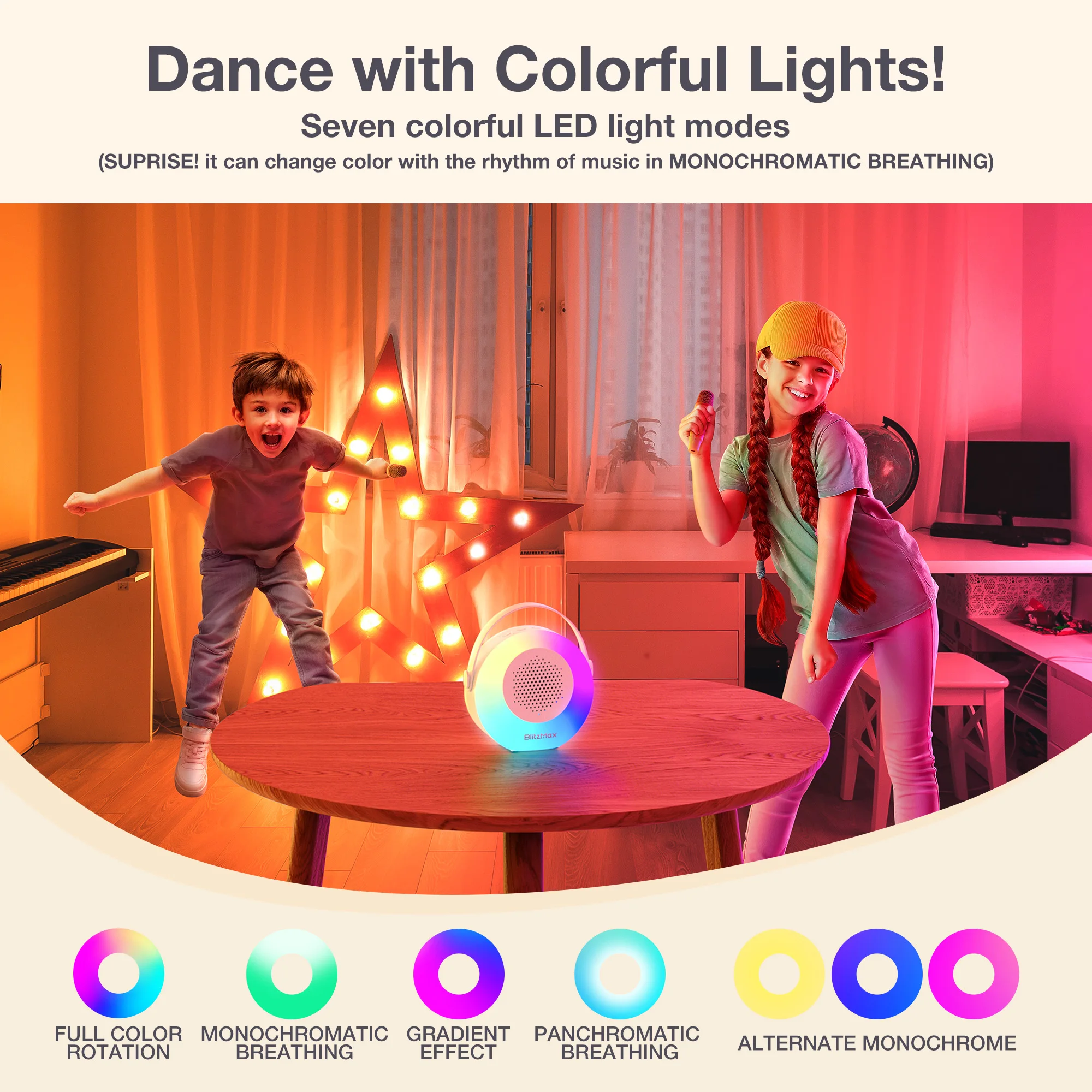 آلة BliztWolf-Karaoke مع 2 ميكروفون ، BlitzMax لاسلكي ، كاريوكي بلوتوث صغير محمول ، مكبر صوت للغناء للأطفال والكبار