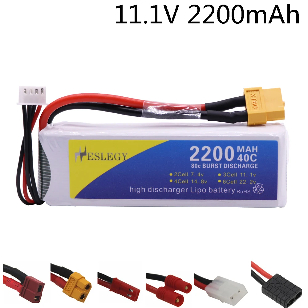 11.1V 2200mAh 3S LiPo Battery XT60/T/JST/Plug For RC Car Airplane Helicopter High Power 11.1 v Battery for RC toys accessories