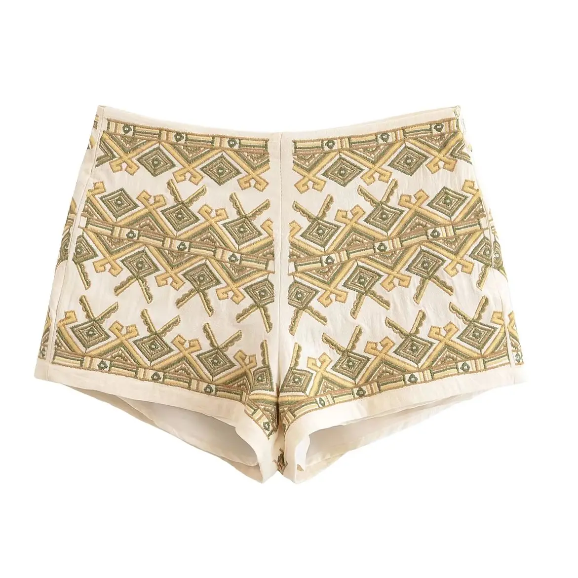 KONDALA 빈티지 여름 캐주얼 자수 여성 반바지 패션 2025 스트리트웨어 반바지 기하학적 시크 휴가 보헤미안 여성 반바지