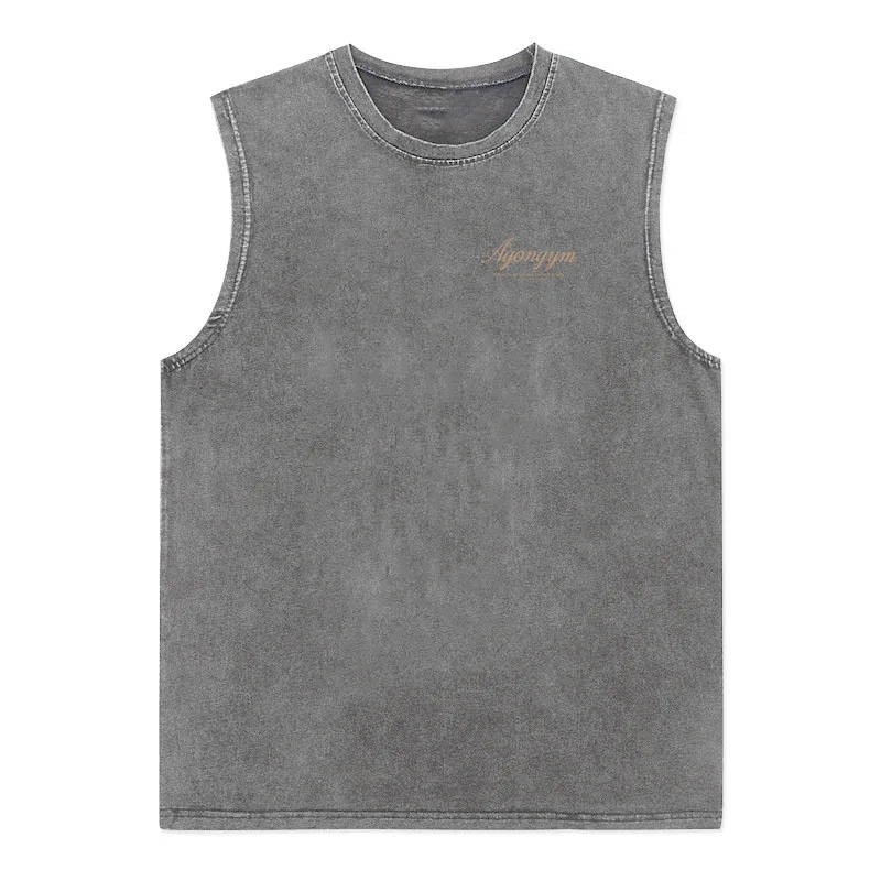 Vintage Acid Washed Agongym Grafik-Tanktop für Herren, locker geschnittenes ärmelloses Muskelshirt, Fitness-Bodybuilding-Trainingsweste, Sportshirt – Detail 6