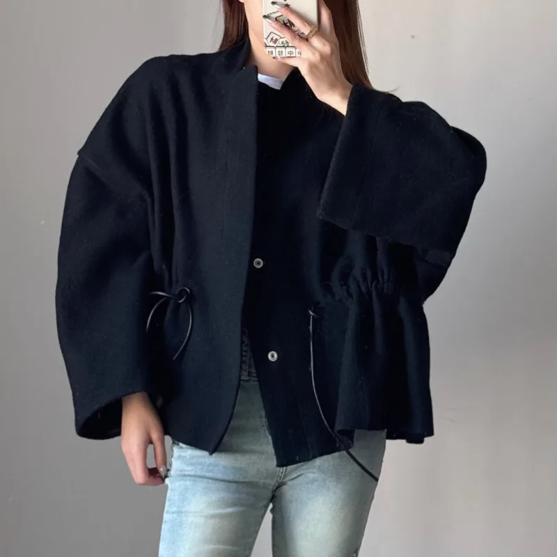 HKSH Frühling Herbst Neue Frauen Mantel Einreiher Kordelzug Taille Design Einfarbig Vielseitig Trendy Ins Casual Jacke HK13841