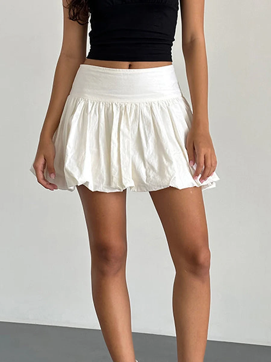 Edhomenn-Mini-saia Ruched Feminina, Cintura Baixa, Curto inchado, Linha A, Monocromática, Moda, Verão, Y2K, 2024