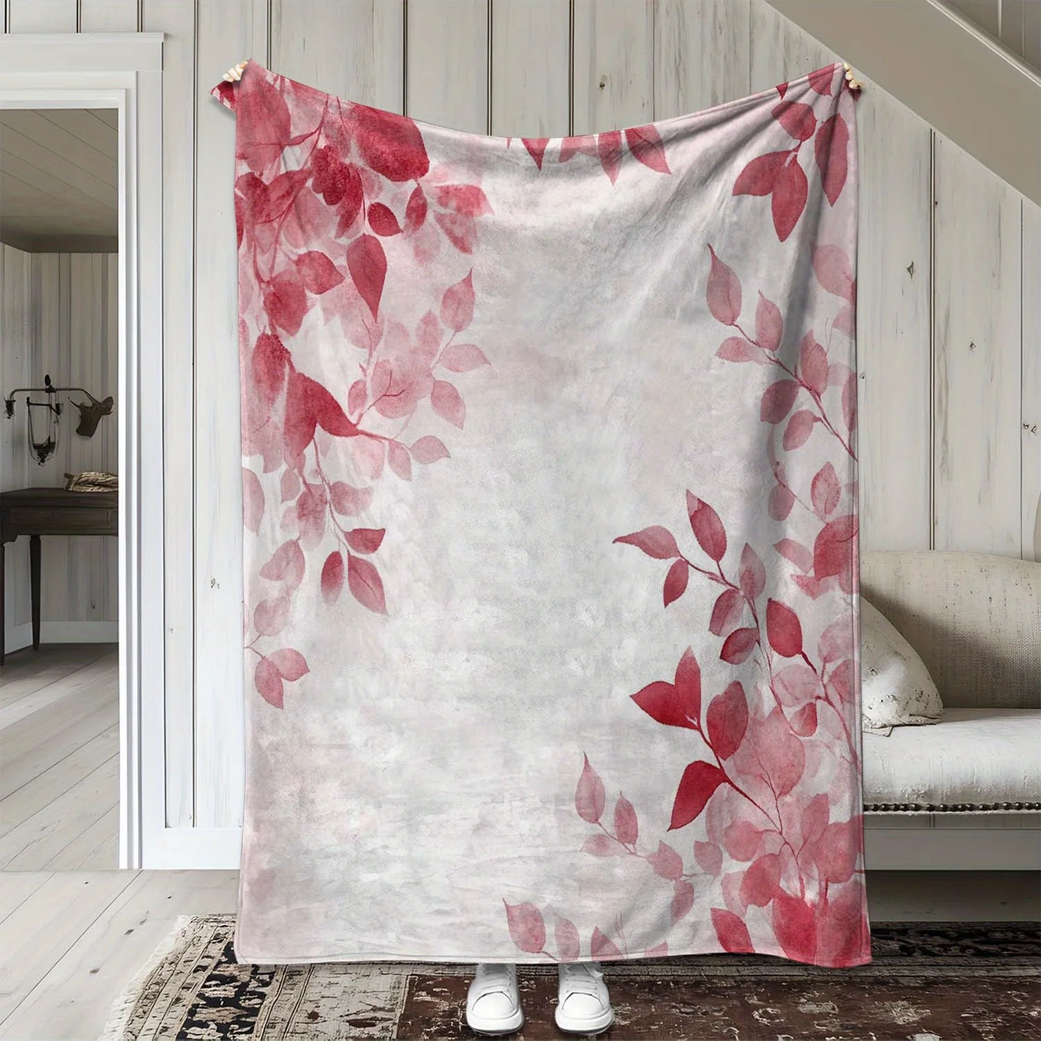 

1 шт. одеяло в винтажном стиле с принтом красных листьев, полиэфирная ткань, можно стирать в машине, подходит для дивана-кровати, автомобиля, офиса, туристического путешествия