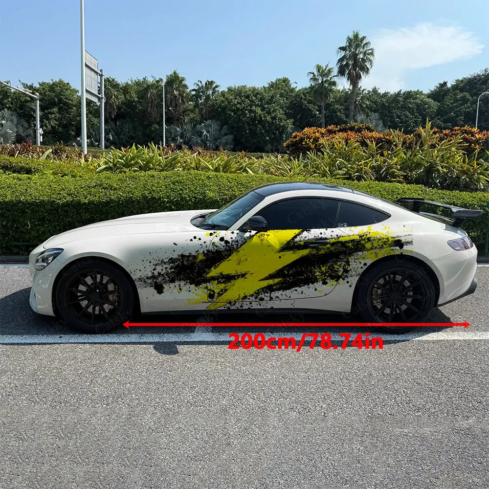 2pcs Yellow Lightning Car Decal Full Body Floral Decoration Covering Scratches Protect Car Decal Waterproof Car Vinyl Wraps