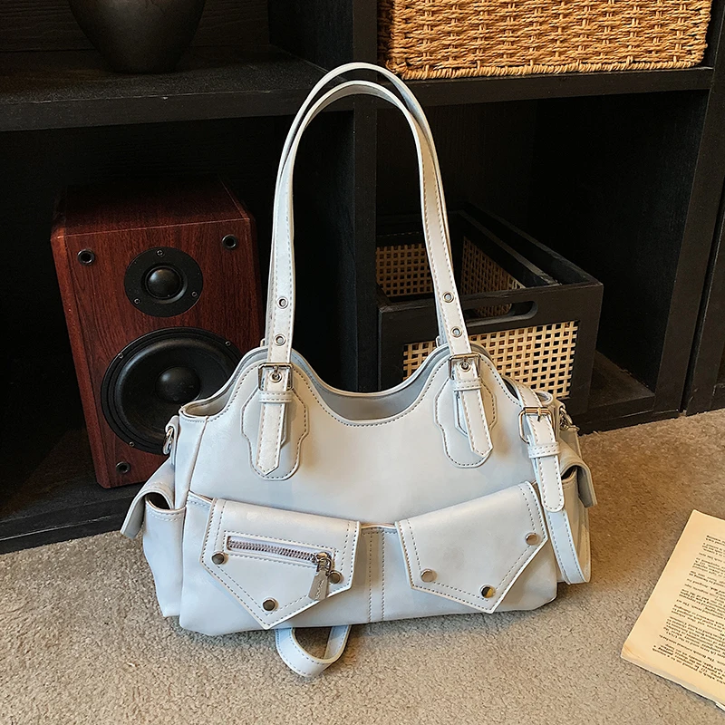 

Женская светло-розовая блестящая сумка через плечо из искусственной кожи с металлическими заклепками, многофункциональная, с регулируемым ремнем, повседневная, 2026