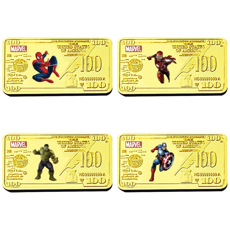 

MINISO 4 типа горячей продажи аниме Marvel золотая монета с покрытием из 24-каратного золота для коллекции