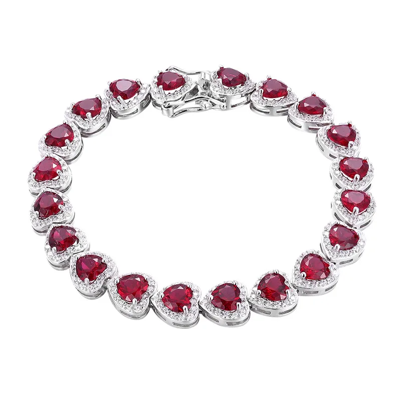 

Luxury Solid Platinum PT950 Women's Pigeon Red Moissanite Diamond Heart-shaped Bracelet Tennis Chain