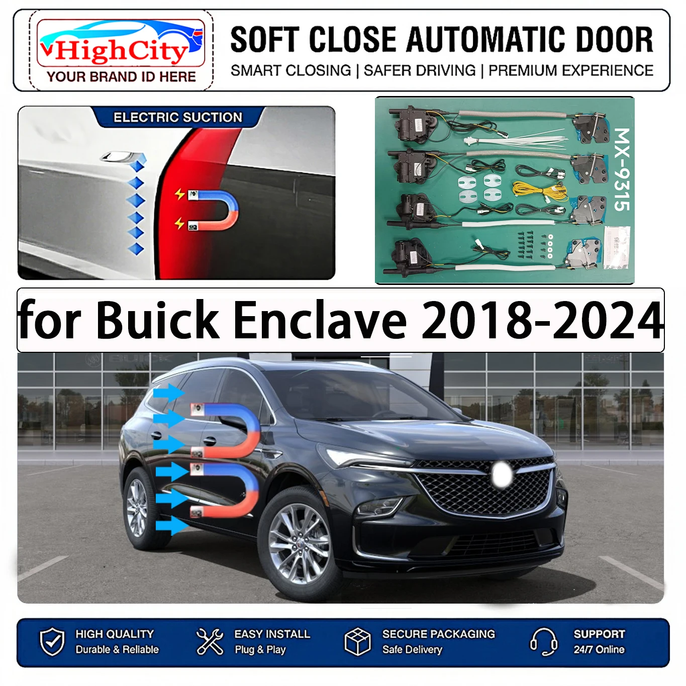 for Buick Enclave 2018-2024 Electric Suction Soft Close Door Kit Smart Anti Pinch Auto Cinch Latch System No Slam Silent Assist