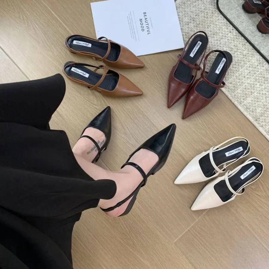 Bailamos 2024 Brand Pointed Toe Women Sandals Fashion Shallow Slip On Ladies Mary Jane Shoes Flats Heel Elegant Dress Slingback