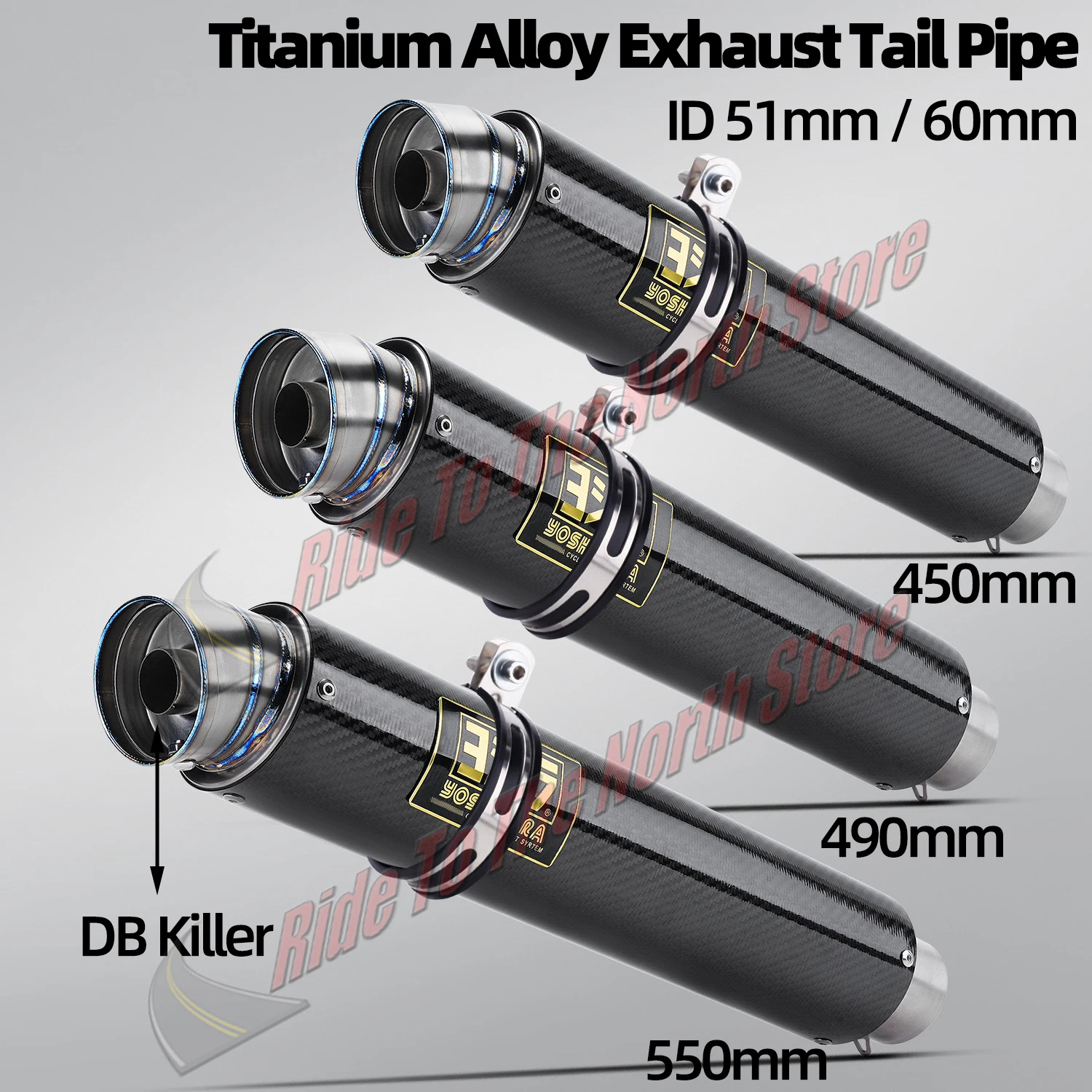 

Longer 51mm 60mm Titaniium Alloy gold Logo Yoshi Motorcycle Exhaust Muffler Escape for Motorcycle Exhaust Modify Universal Parts