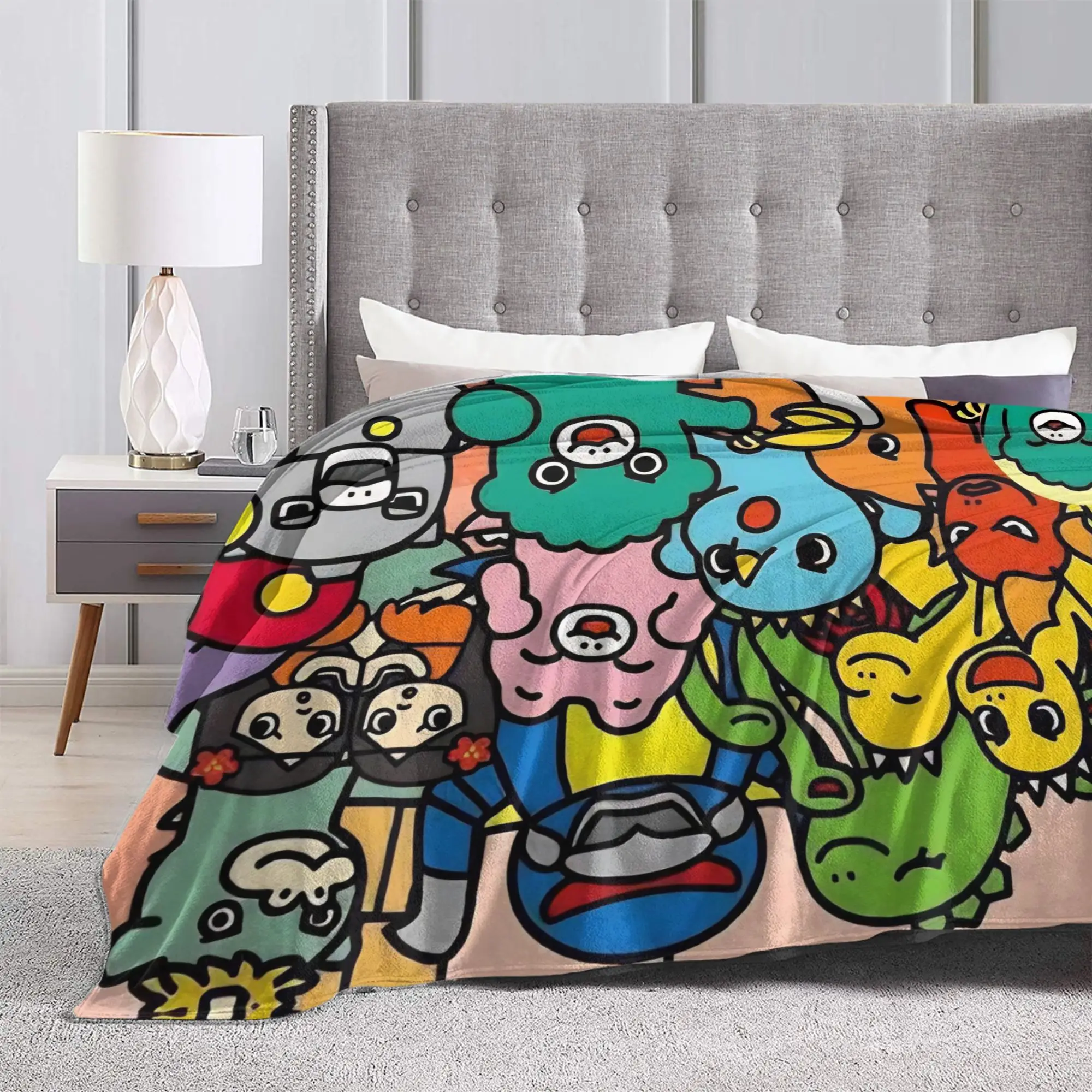 Chibi Monster Raids Again Blankets 90s Fuzzy Funny Soft Throw Blankets for Home  Winter