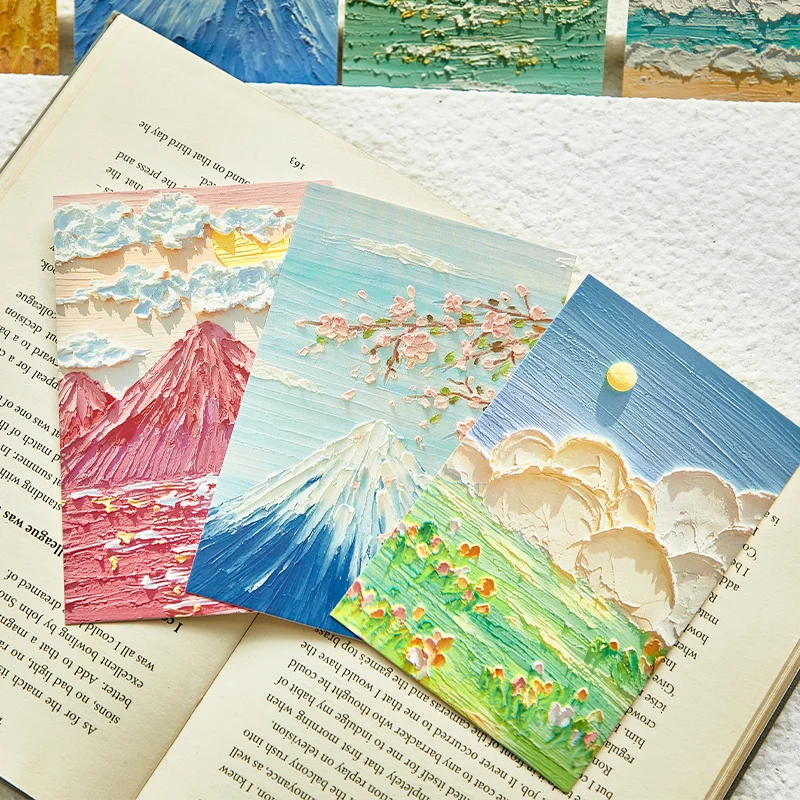 30 قطعة/الحقيبة Kawaii أربعة مواسم قصة سلسلة ثلاثية الأبعاد الوهم البصري النفط اللوحة الفنية نمط هدية رسالة مجموعة من البطاقات بطاقات هدية