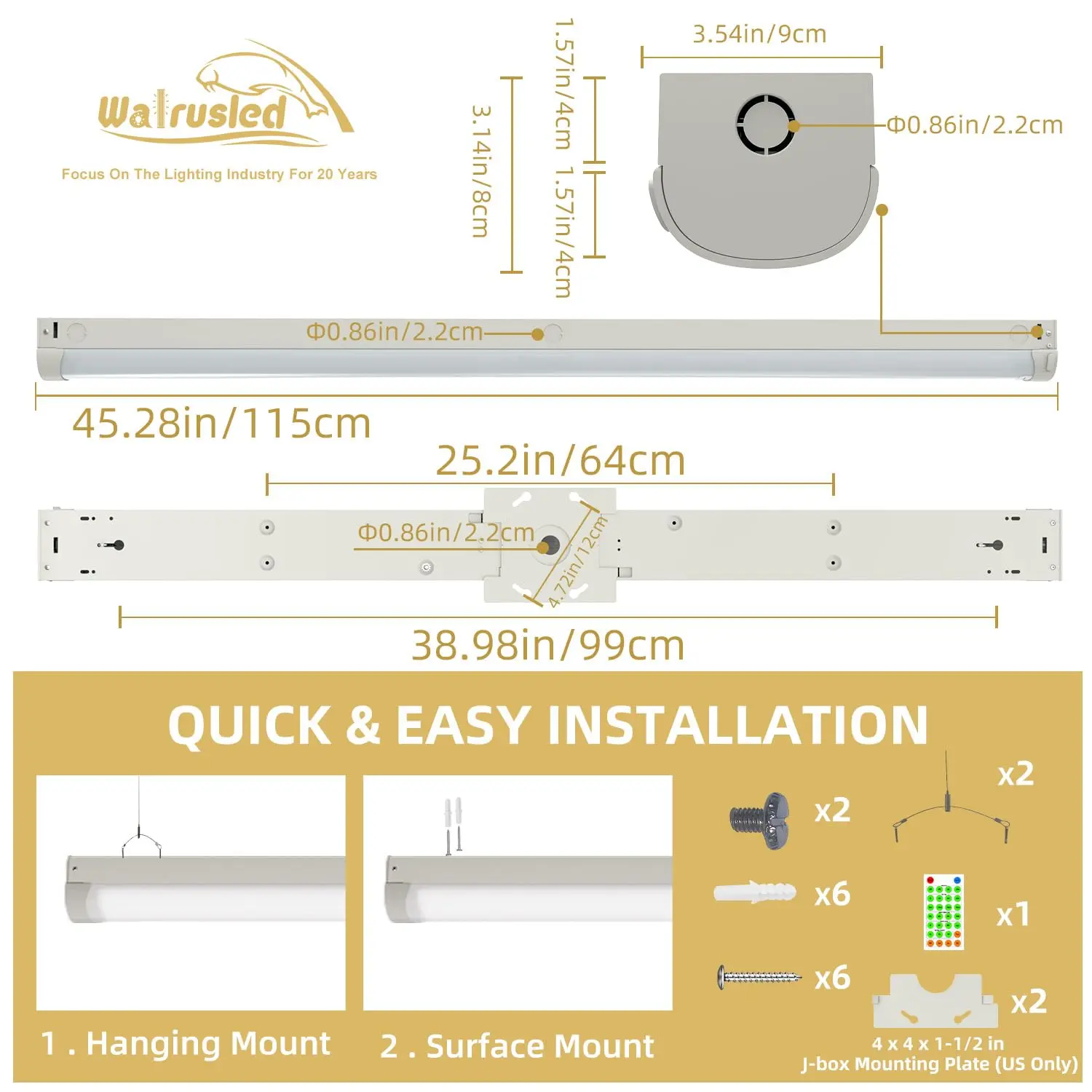 4 Foot Tri-Level Motion Sensor LED Linear Strip 20W Emergency Output Stairwell Light w/Remote, Battery Backup 3CCT Dimmable FCC