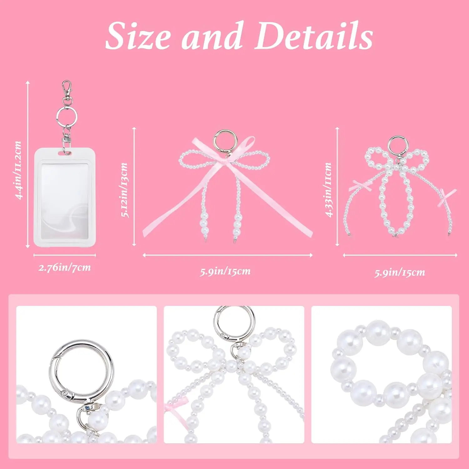 2 Sets Photocard Holder with Pearl Bow Cute Badge Holders for 3.35