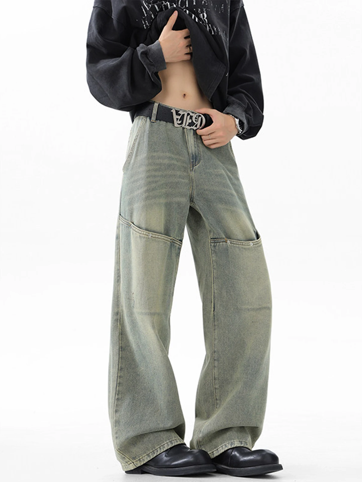 American Retro Knife  Wide Leg Jeans Men Straight Loose Flared Pants Autumn Loose Feelings Outfit Vibe Jeans
