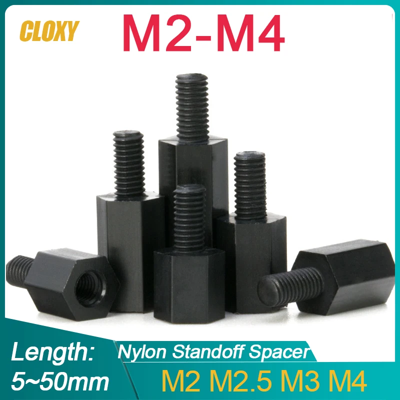 50/20 sztuk czarny nylonowy element dystansowy M2 M2.5 M3 M4 * L + 6mm męski na żeński izolowany adiabatyczny nylonowy element dystansowy