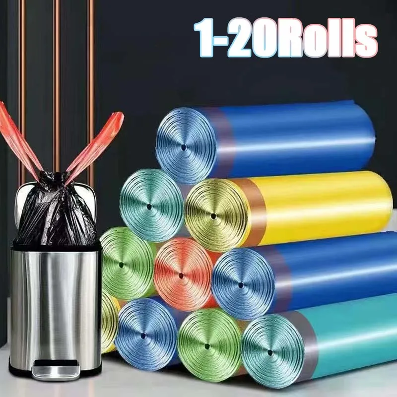 Bunte Müllsäcke mit Kordelzug, große Einweg-Müllsäcke mit leicht reißbarem Design, kein Chaos, freihändiges Heben für die Küche