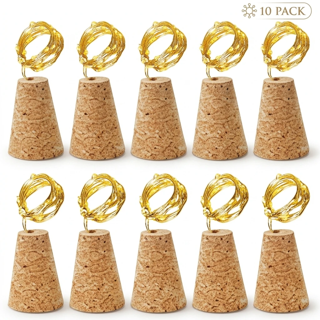 10pcs Wood Wine Bottle String Light 20LED Copper Wire Fairy Lights Cork Shape holiday Lamp Wedding Party Garden Decor Yard