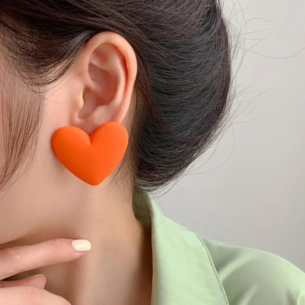 1 Pair Women Earrings Heart Shape Candy Color Lady Korean Style Long Lasting Stud Earrings for Women Fashion Jewelry Gift