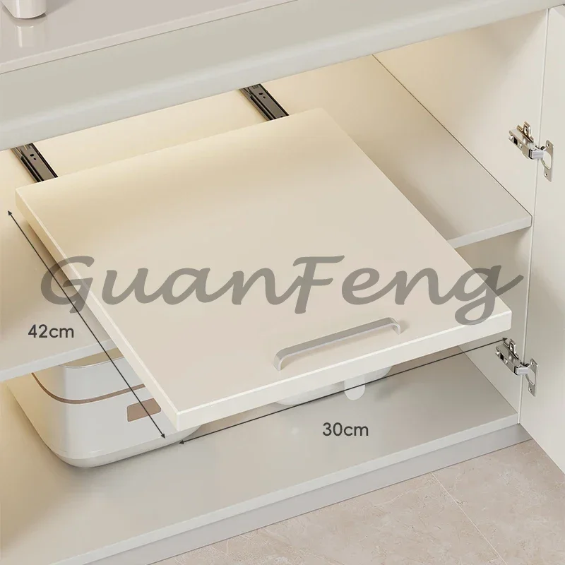 Adjustable Chrome Pull Out Cabinet Organizer, No Drill Sliding Microwave Tray Storage Basket for Kitchen
