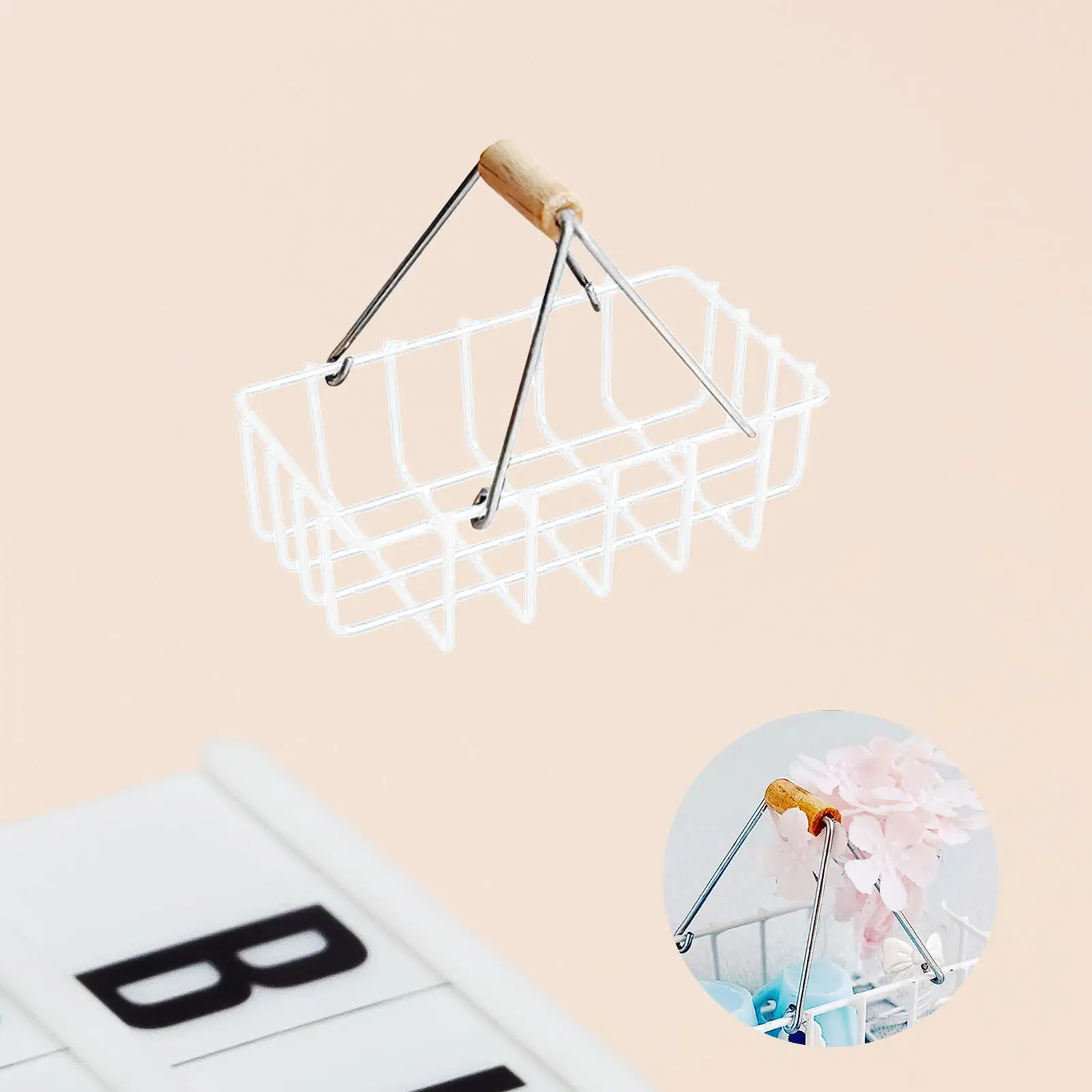 1/8 1/6 Miniature Storage Basket with Handles for Living Room Decor