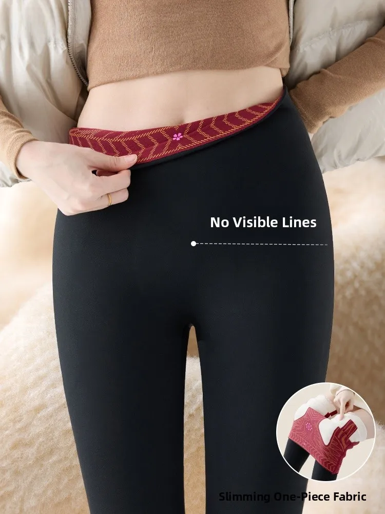 Thiened Fce ハイウエストヨガパンツ女性の秋冬アウター暖かい膝パッド入りアーックスキンパンツカジュアルロングパンツ