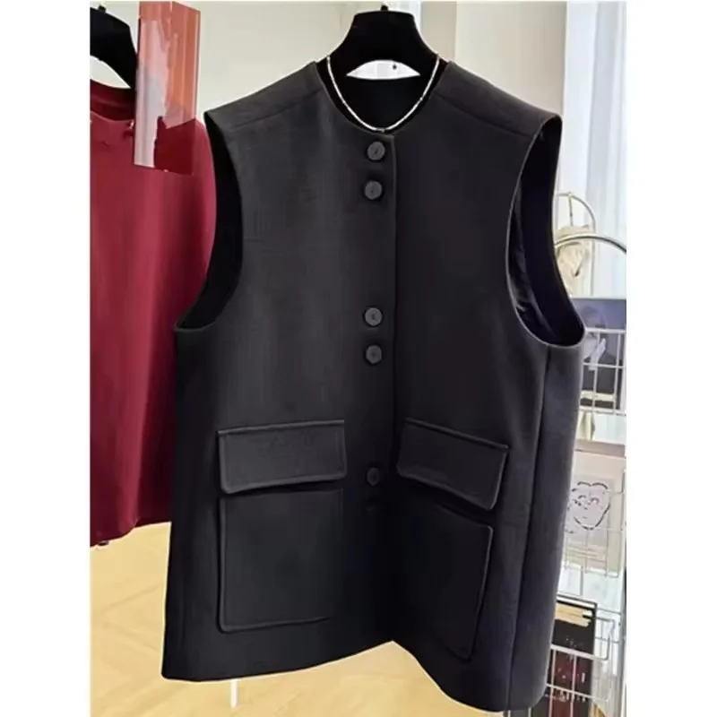 

Korean Suit Vest Jacket 2025 New Spring Autumn Women's Sleeveless High-end Waist Slim Temperament Waistcoats Female Outwear